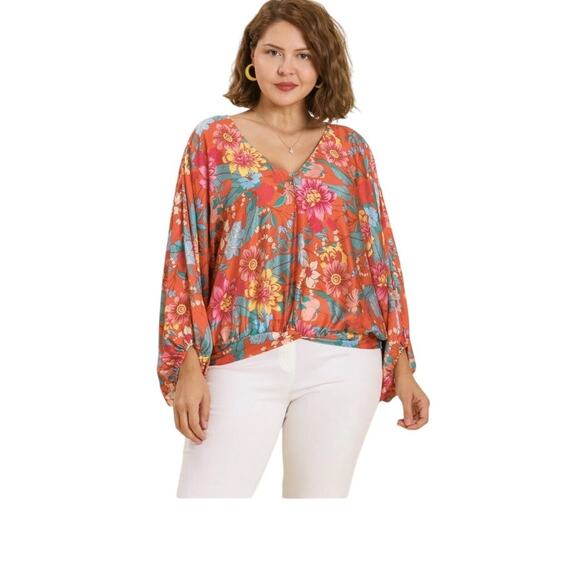 Umgee Plus size Blouse Flowers Dolman Sleeve Size 1X - Picture 5 of 10